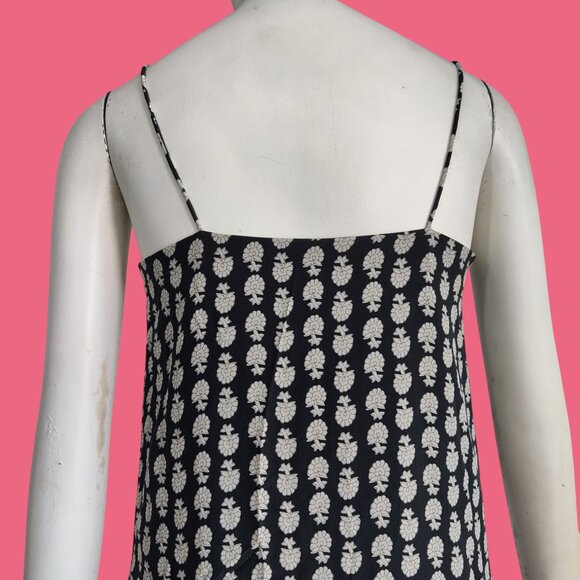 Madewell Boho Silk Trapeze Slip Dress Black Cream Bloomstamp Floral Print Sz XS - Picture 6 of 10